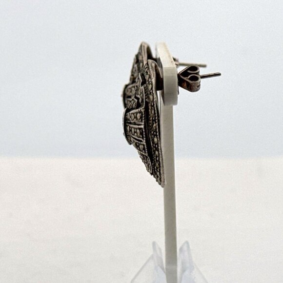 Vintage Sterling Silver 925 Marcasite Oval Post Earrings Estate 10.5g Art Deco - Picture 4 of 9